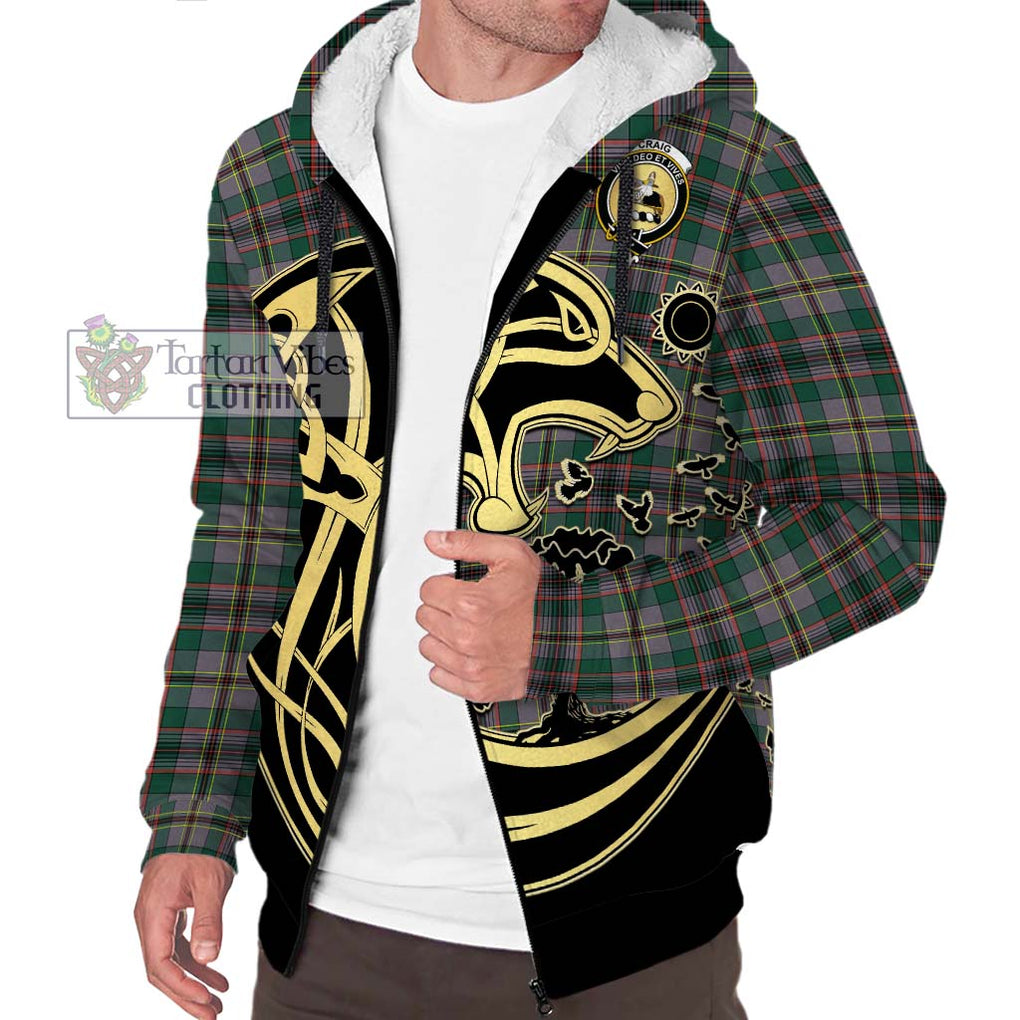 Craig Ancient Tartan Sherpa Hoodie with Family Crest Celtic Wolf Style Unisex S - Tartan Vibes Clothing