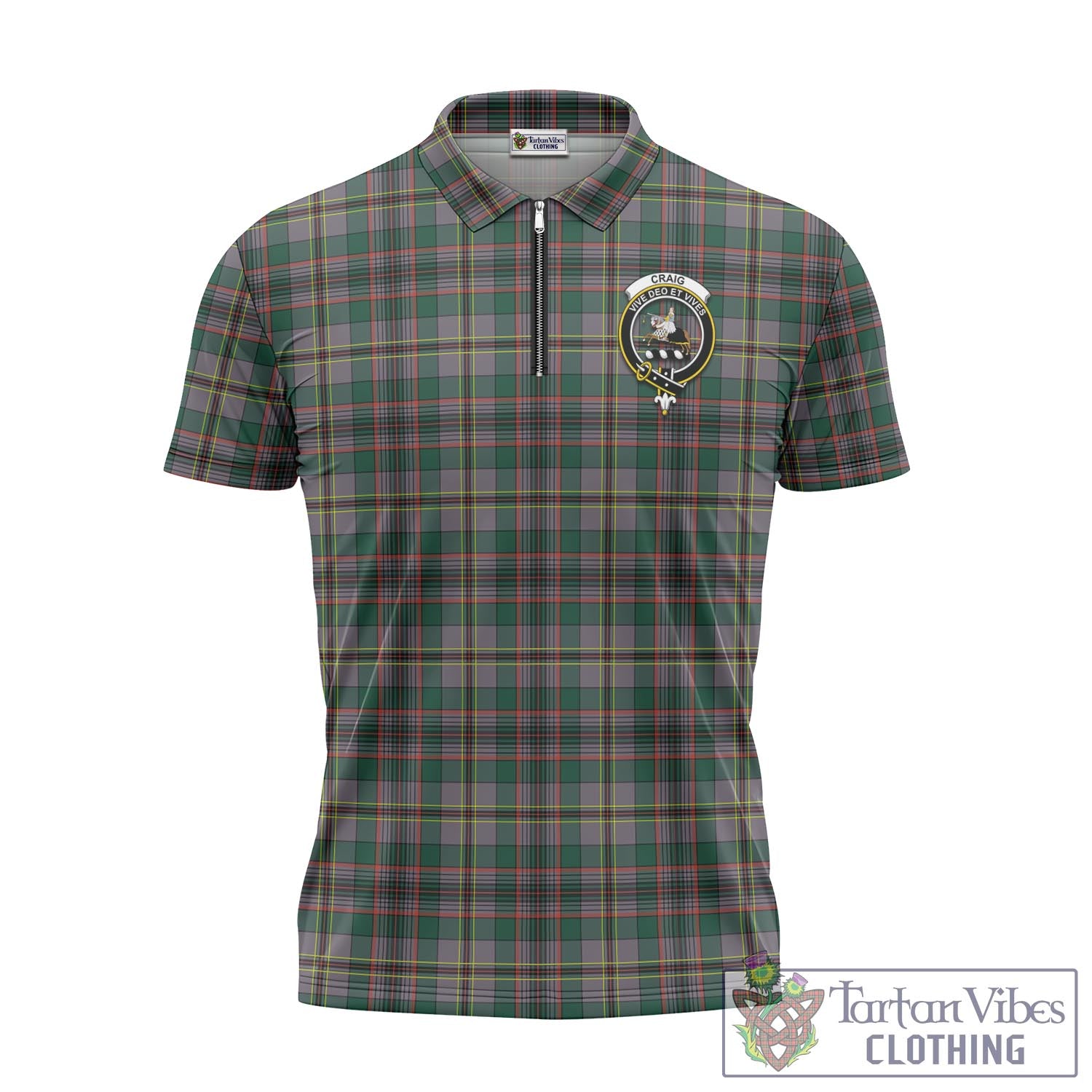 Tartan Vibes Clothing Craig Ancient Tartan Zipper Polo Shirt with Family Crest