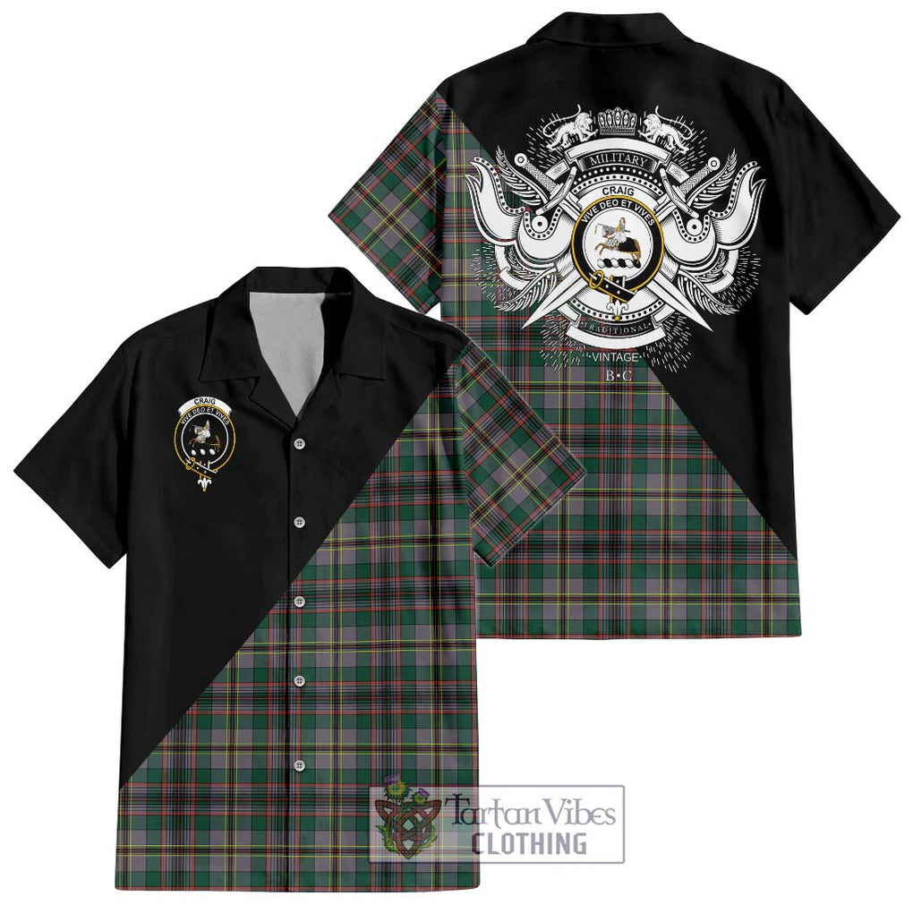 Craig Ancient Tartan Short Sleeve Button Shirt with Family Crest and Military Logo Style Kid - Tartanvibesclothing Shop