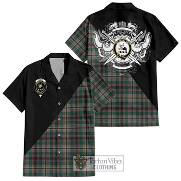 Craig Ancient Tartan Short Sleeve Button Shirt with Family Crest and Military Logo Style