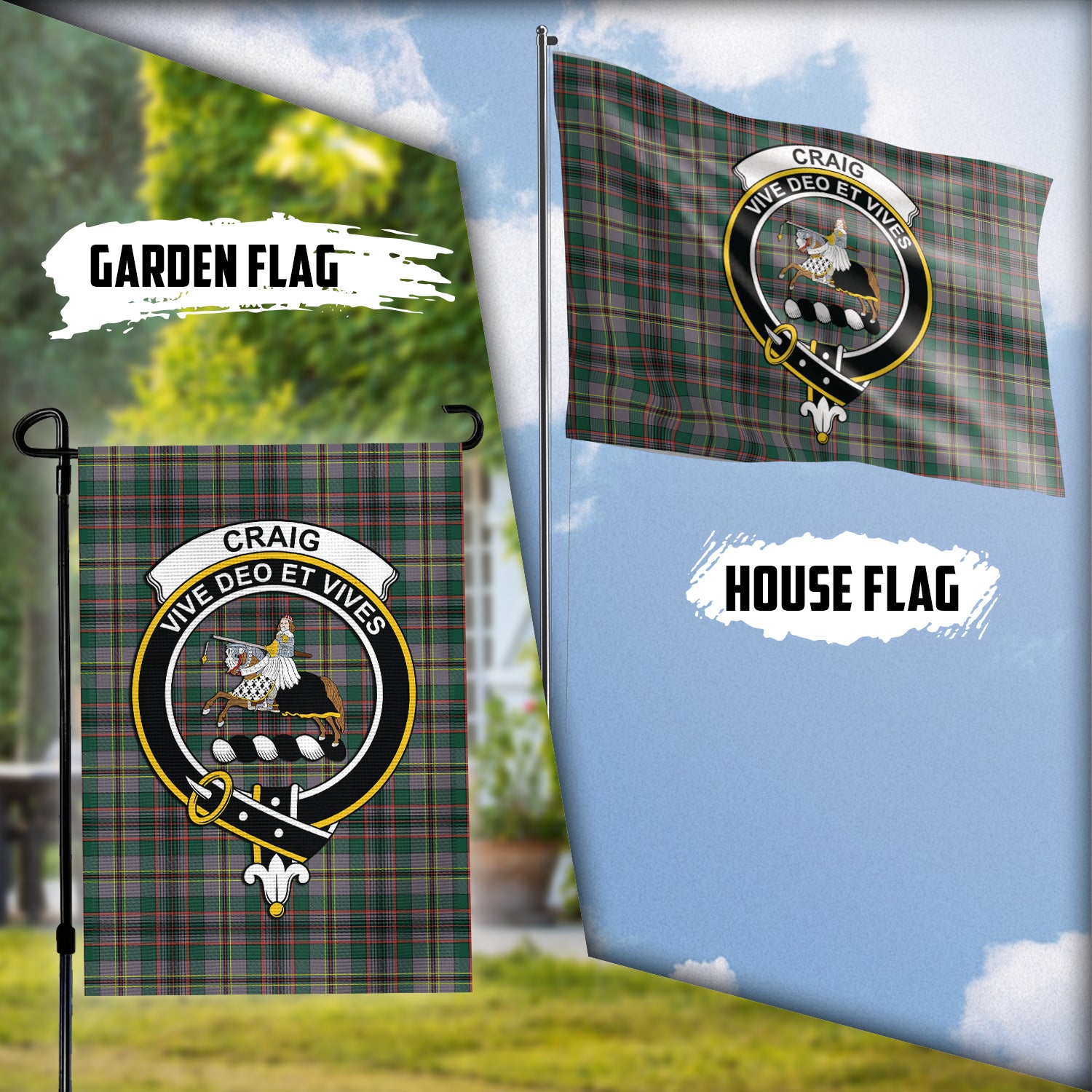 Craig Ancient Tartan Flag with Family Crest Garden Flag (Vertical) - Tartan Vibes Clothing