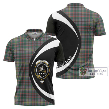 Craig Ancient Tartan Zipper Polo Shirt with Family Crest Circle Style