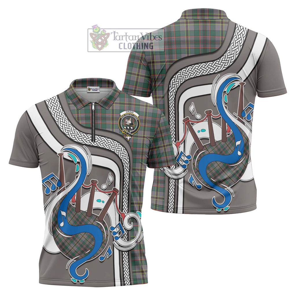 Craig Ancient Tartan Zipper Polo Shirt with Epic Bagpipe Style Unisex - Tartanvibesclothing Shop