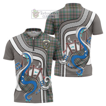 Craig Ancient Tartan Zipper Polo Shirt with Epic Bagpipe Style