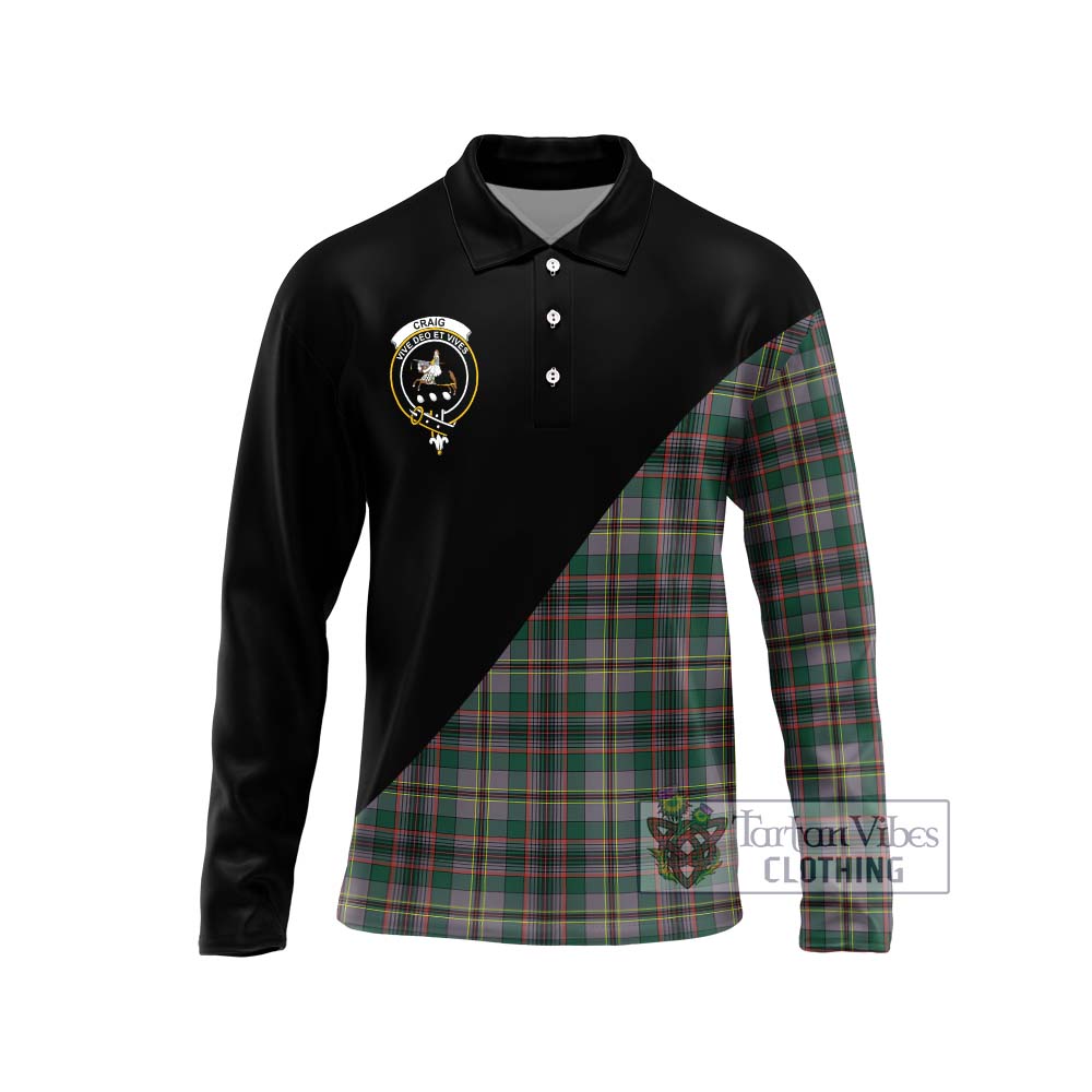 Craig Ancient Tartan Long Sleeve Polo Shirt with Family Crest and Military Logo Style Unisex - Tartanvibesclothing Shop