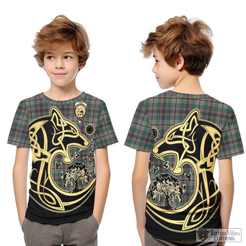 Craig Ancient Tartan Kid T-Shirt with Family Crest Celtic Wolf Style