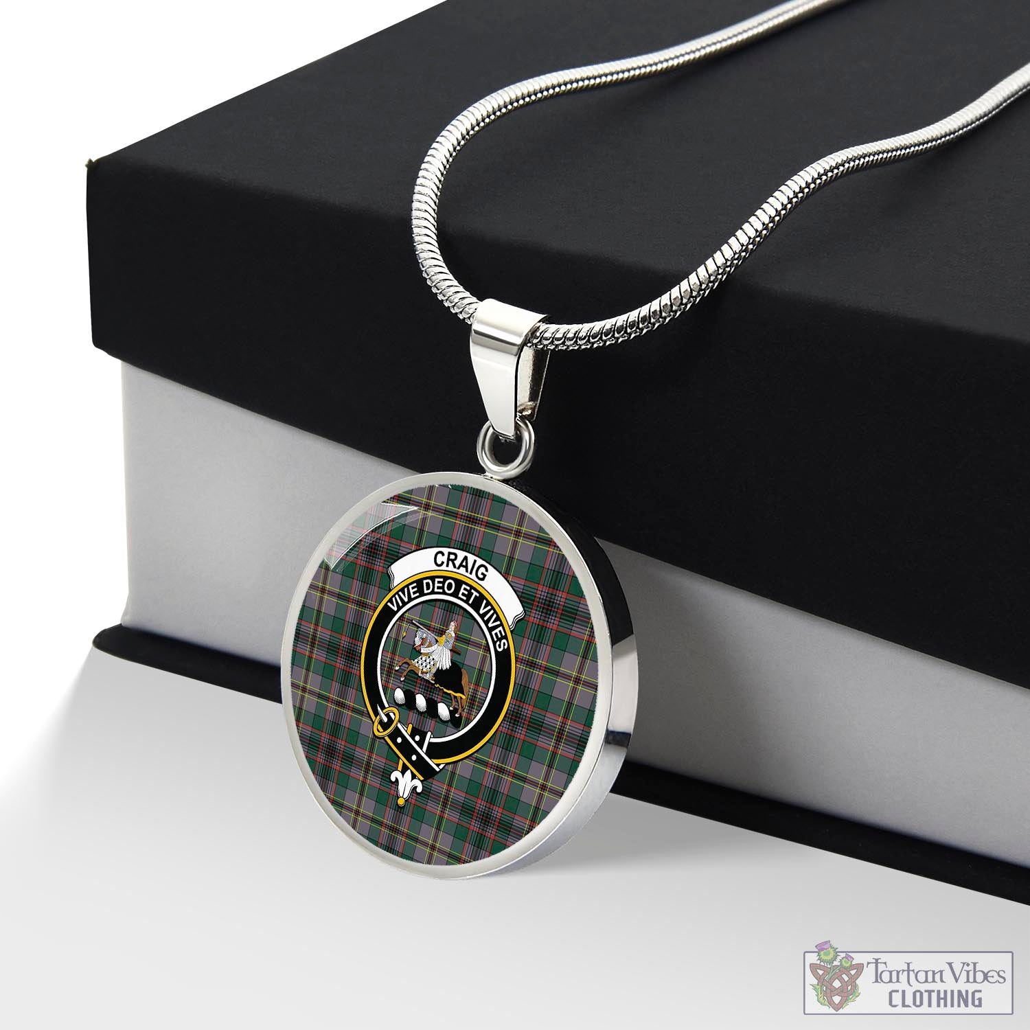 Tartan Vibes Clothing Craig Ancient Tartan Circle Necklace with Family Crest