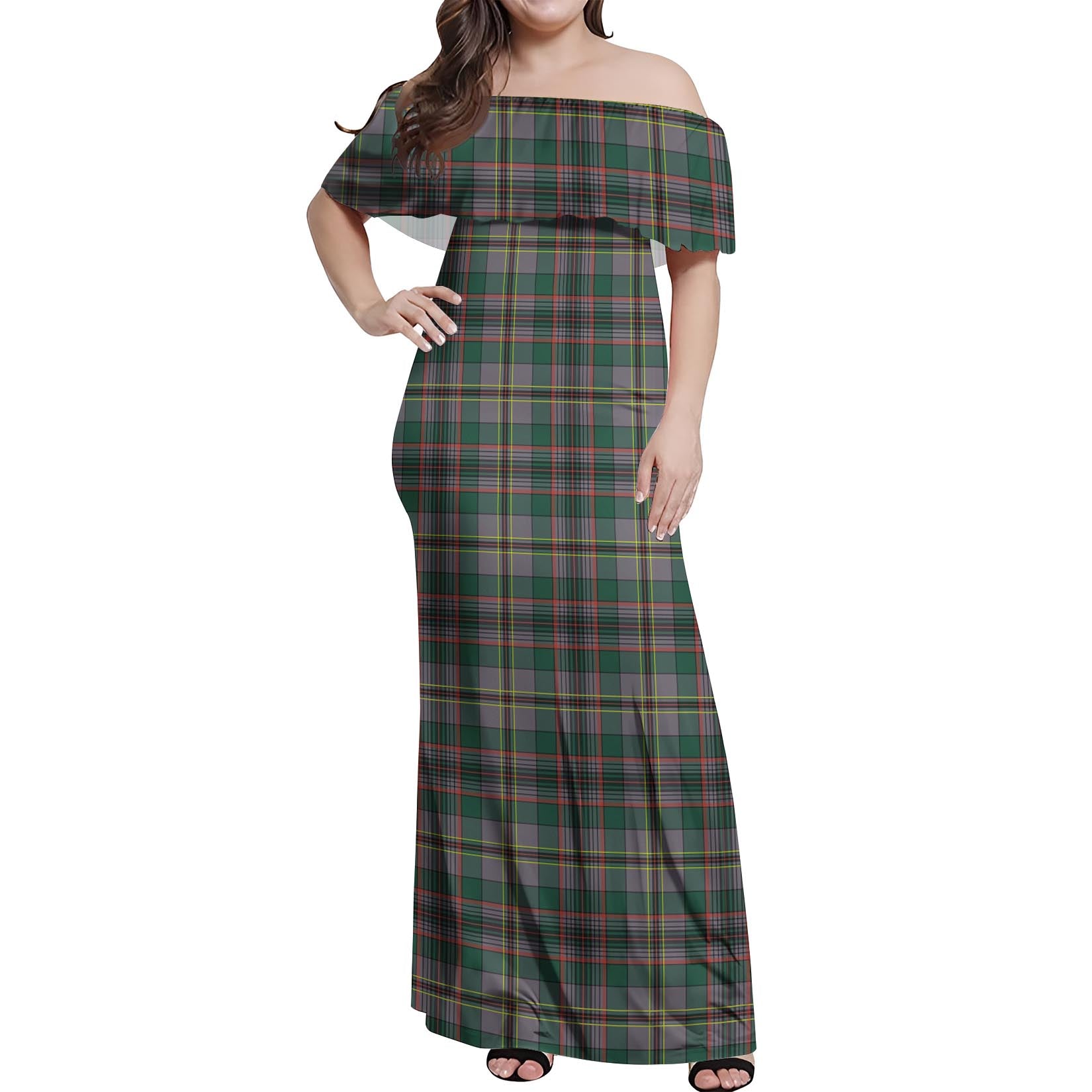 Craig Ancient Tartan Off Shoulder Long Dress Women's Dress - Tartanvibesclothing