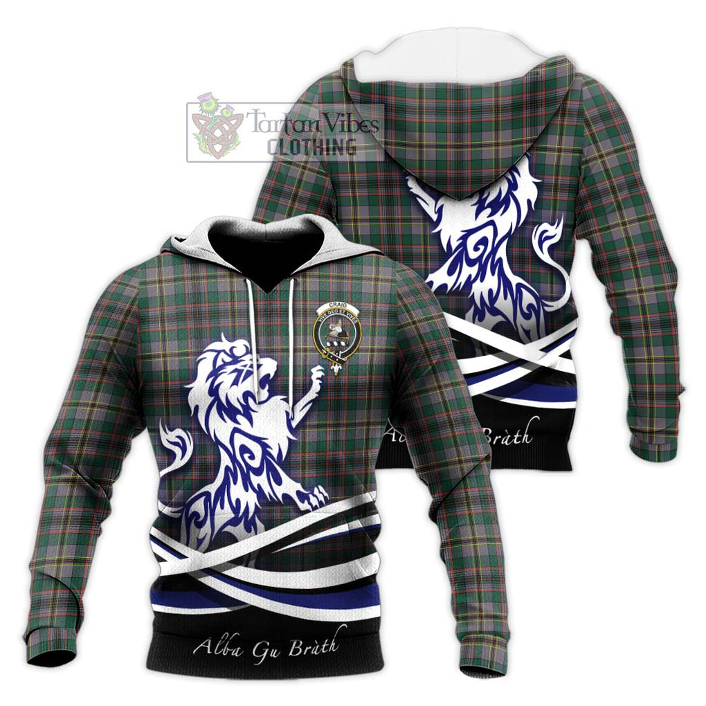 Craig Ancient Tartan Knitted Hoodie with Alba Gu Brath Regal Lion Emblem Unisex Knitted Pullover Hoodie - Tartanvibesclothing Shop