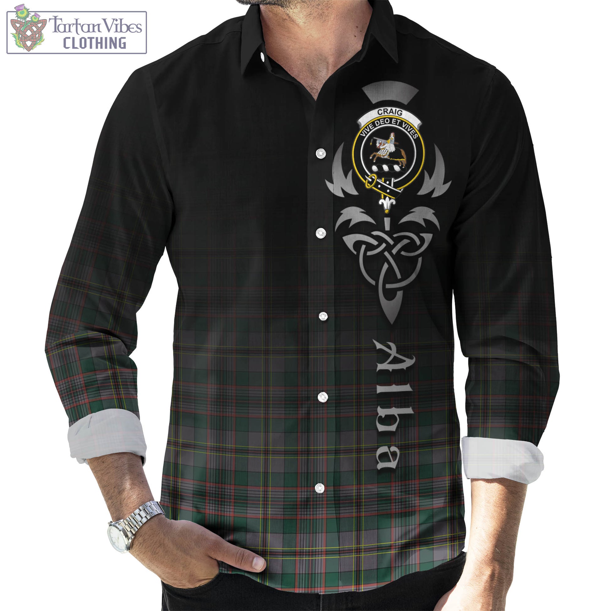 Tartan Vibes Clothing Craig Ancient Tartan Long Sleeve Button Up Featuring Alba Gu Brath Family Crest Celtic Inspired