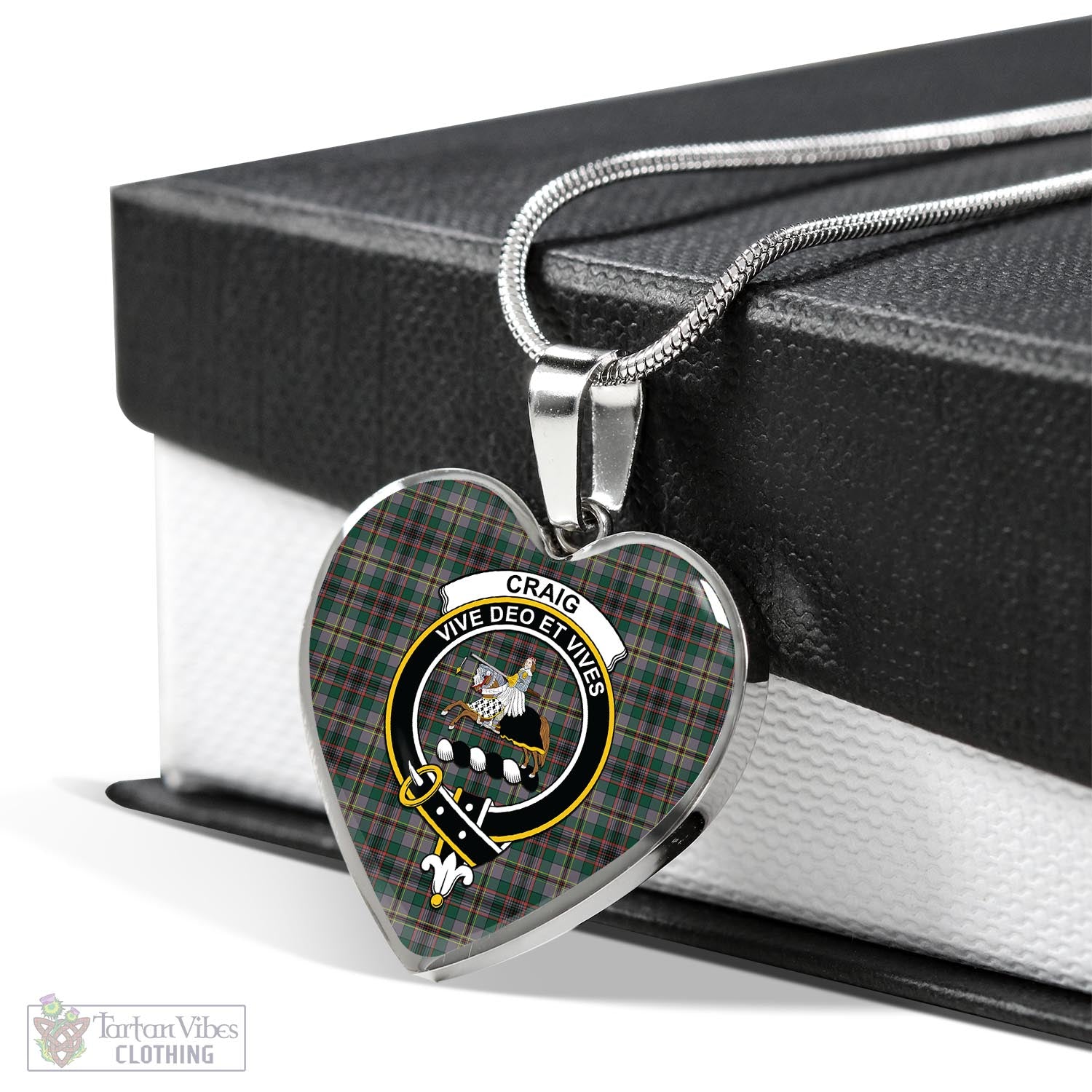 Tartan Vibes Clothing Craig Ancient Tartan Heart Necklace with Family Crest