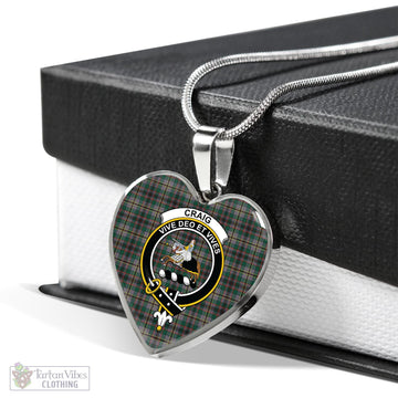 Craig Ancient Tartan Heart Necklace with Family Crest