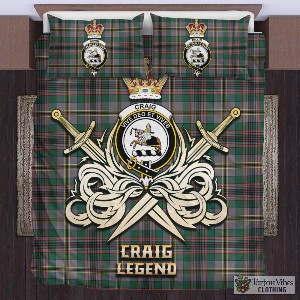 Tartan Vibes Clothing Craig Ancient Tartan Bedding Set with Clan Crest and the Golden Sword of Courageous Legacy