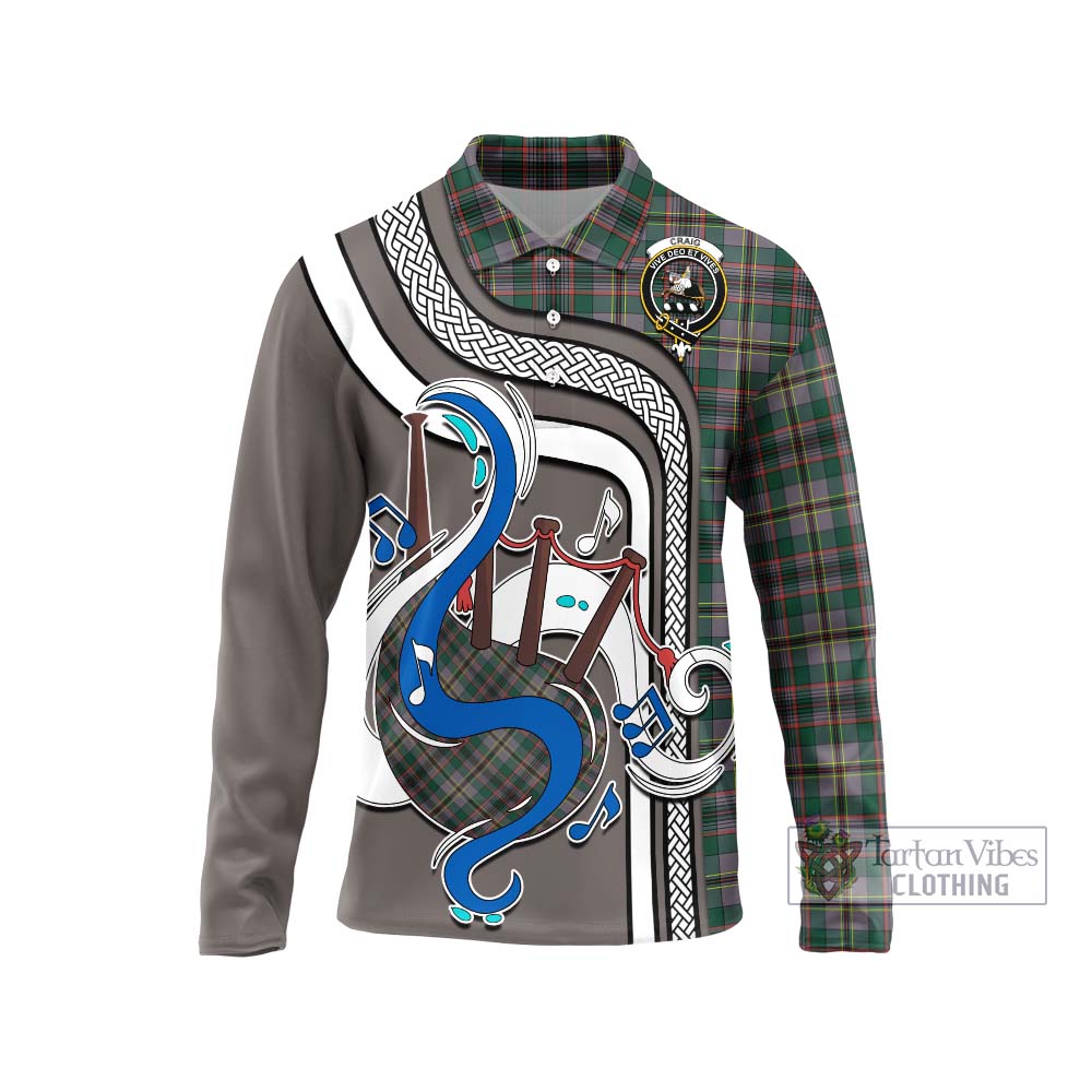 Tartan Vibes Clothing Craig Ancient Tartan Long Sleeve Polo Shirt with Epic Bagpipe Style