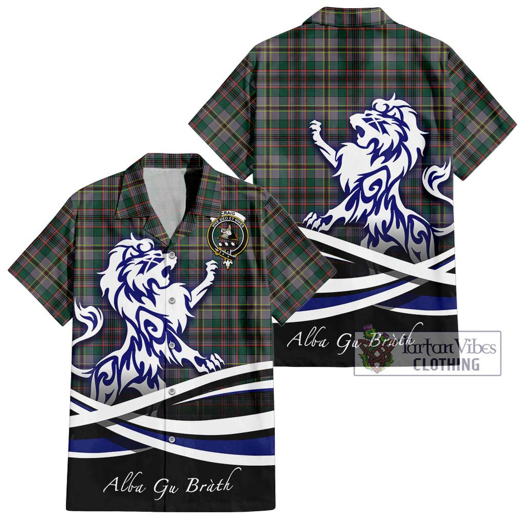 Craig Ancient Tartan Short Sleeve Button Shirt with Alba Gu Brath Regal Lion Emblem Kid - Tartanvibesclothing Shop