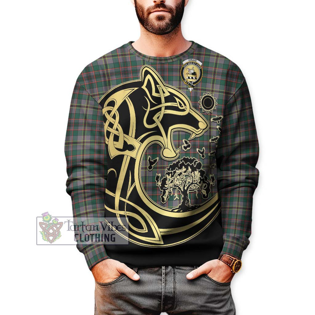 Craig Ancient Tartan Sweatshirt with Family Crest Celtic Wolf Style Unisex - Tartan Vibes Clothing