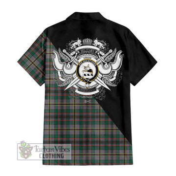 Craig Ancient Tartan Short Sleeve Button Shirt with Family Crest and Military Logo Style