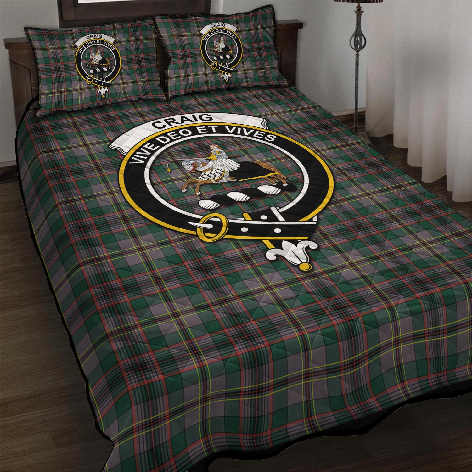 Craig Ancient Tartan Quilt Bed Set with Family Crest - Tartan Vibes Clothing