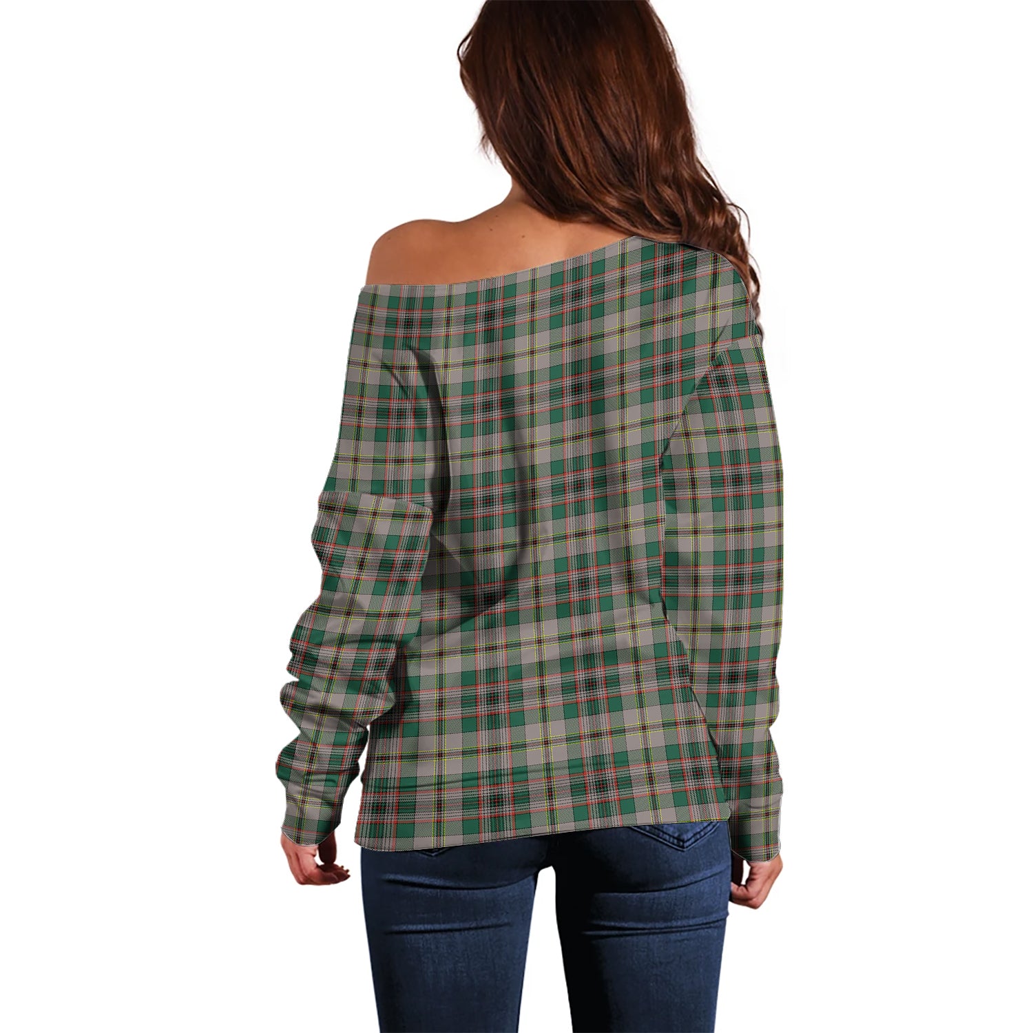 Craig Ancient Tartan Off Shoulder Women Sweater with Family Crest - Tartanvibesclothing