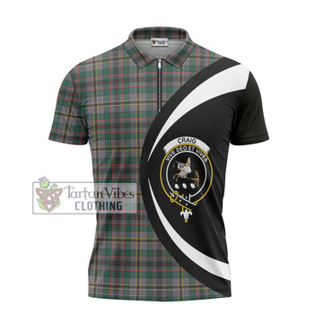 Craig Ancient Tartan Zipper Polo Shirt with Family Crest Circle Style