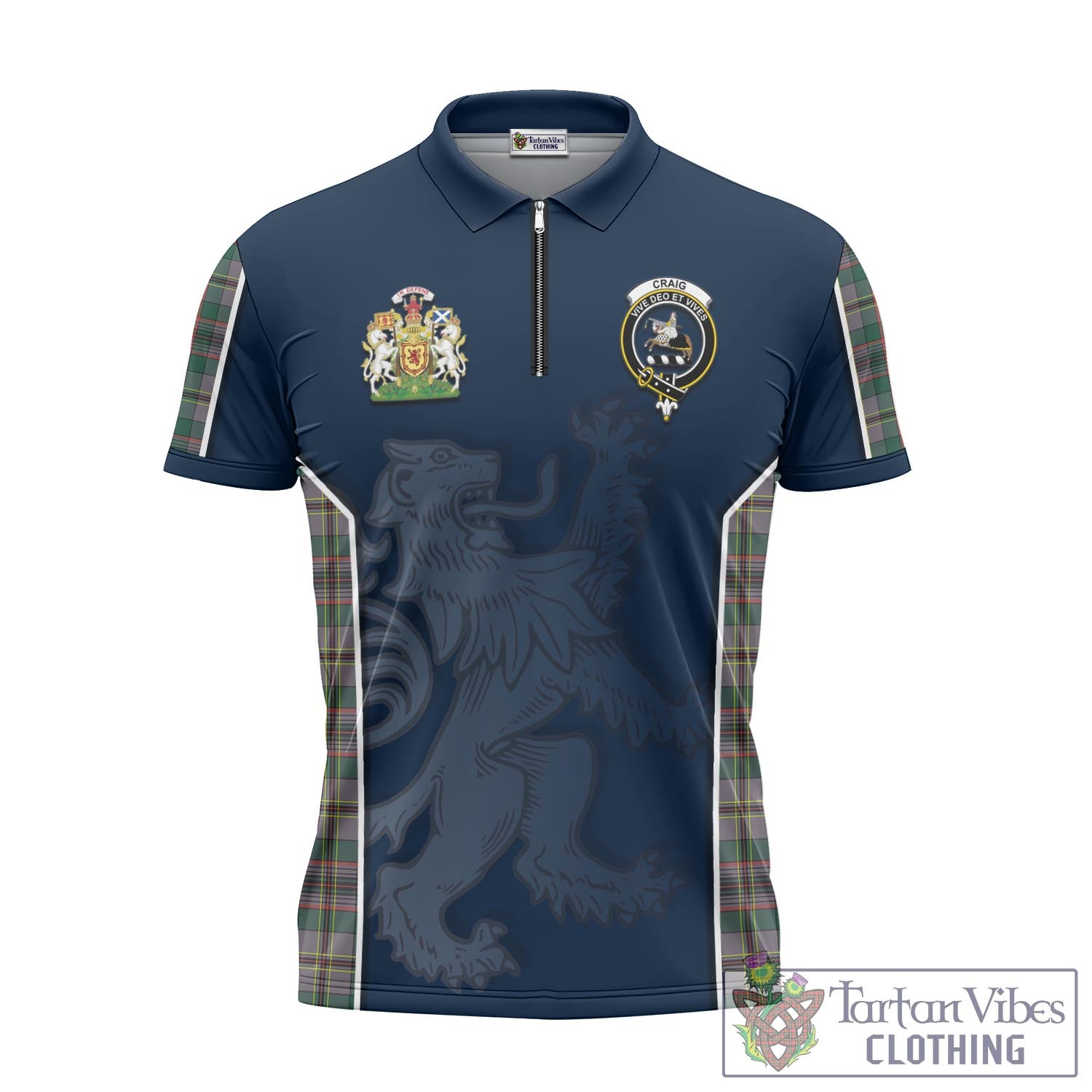 Tartan Vibes Clothing Craig Ancient Tartan Zipper Polo Shirt with Family Crest and Lion Rampant Vibes Sport Style