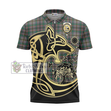 Craig Ancient Tartan Zipper Polo Shirt with Family Crest Celtic Wolf Style