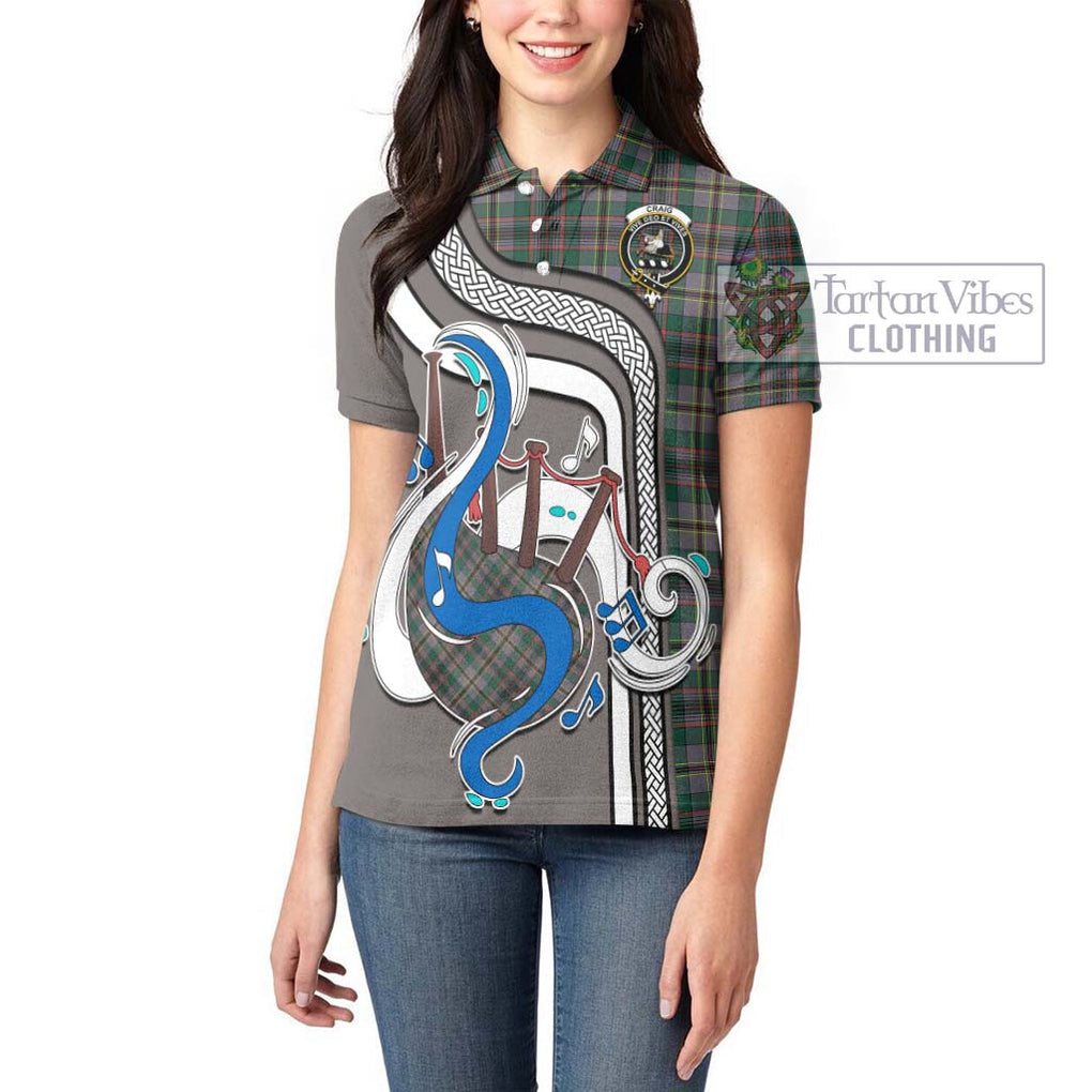 Craig Ancient Tartan Women's Polo Shirt with Epic Bagpipe Style - Tartanvibesclothing Shop