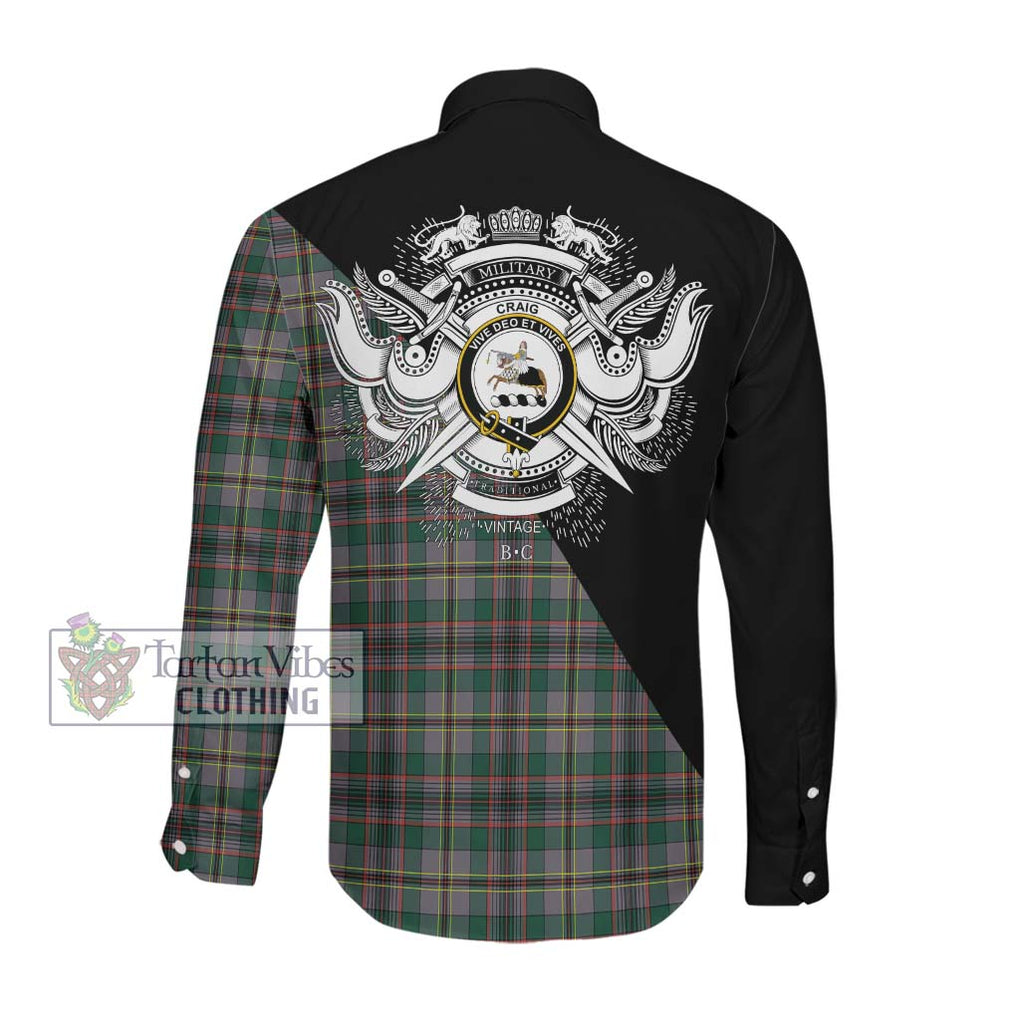 Craig Ancient Tartan Long Sleeve Button Shirt with Family Crest and Military Logo Style Men's Shirt - Tartanvibesclothing Shop