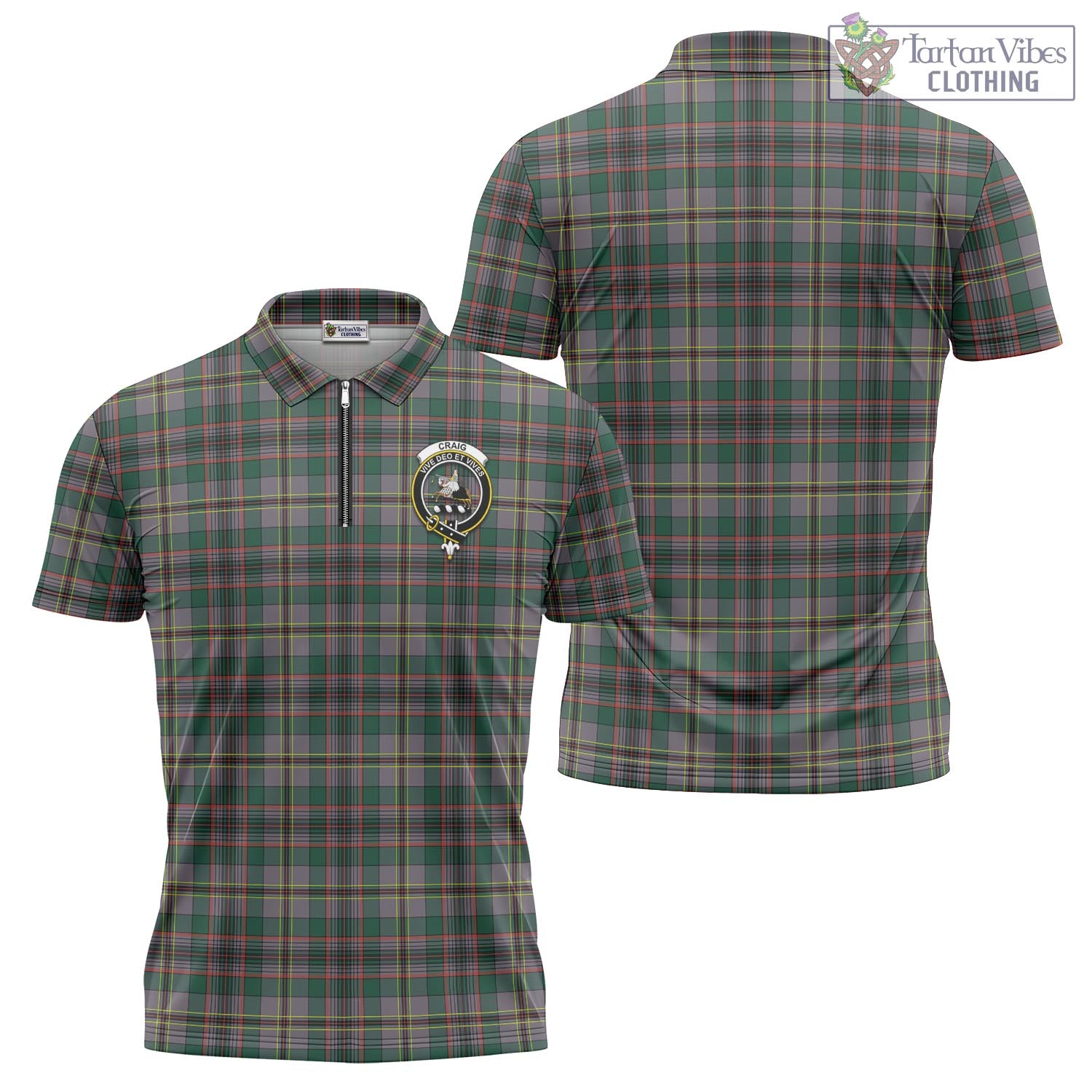 Tartan Vibes Clothing Craig Ancient Tartan Zipper Polo Shirt with Family Crest