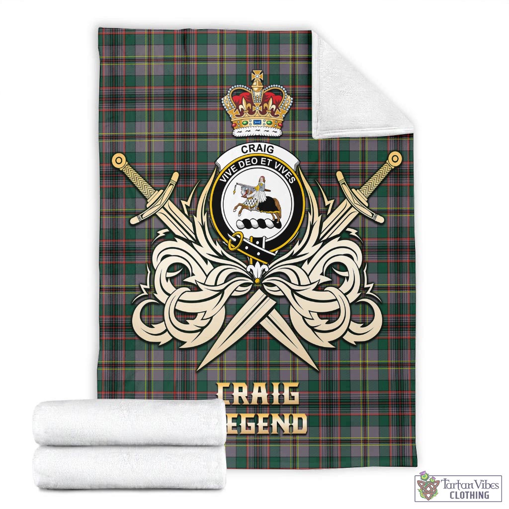 Tartan Vibes Clothing Craig Ancient Tartan Blanket with Clan Crest and the Golden Sword of Courageous Legacy