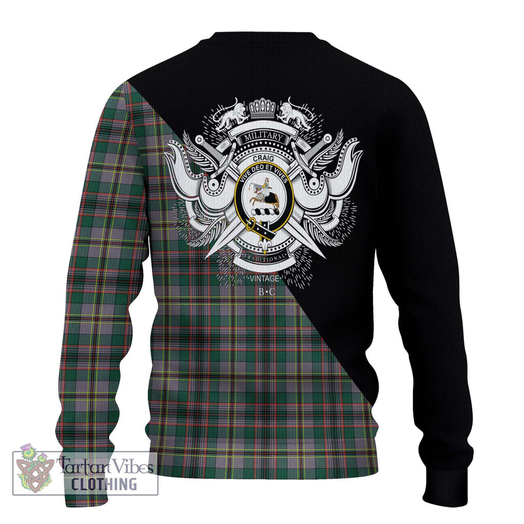 Craig Ancient Tartan Knitted Sweater with Family Crest and Military Logo Style - Tartanvibesclothing Shop