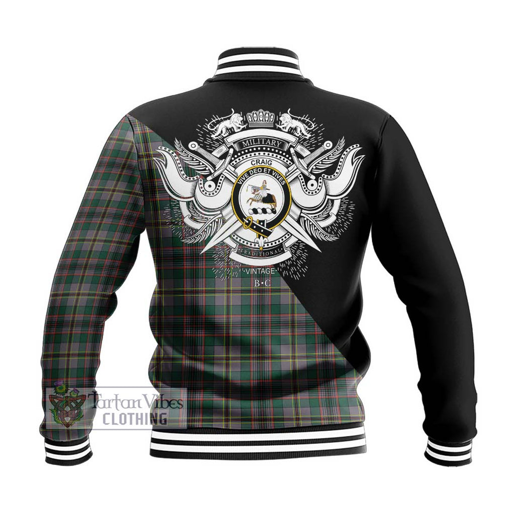 Craig Ancient Tartan Baseball Jacket with Family Crest and Military Logo Style - Tartanvibesclothing Shop