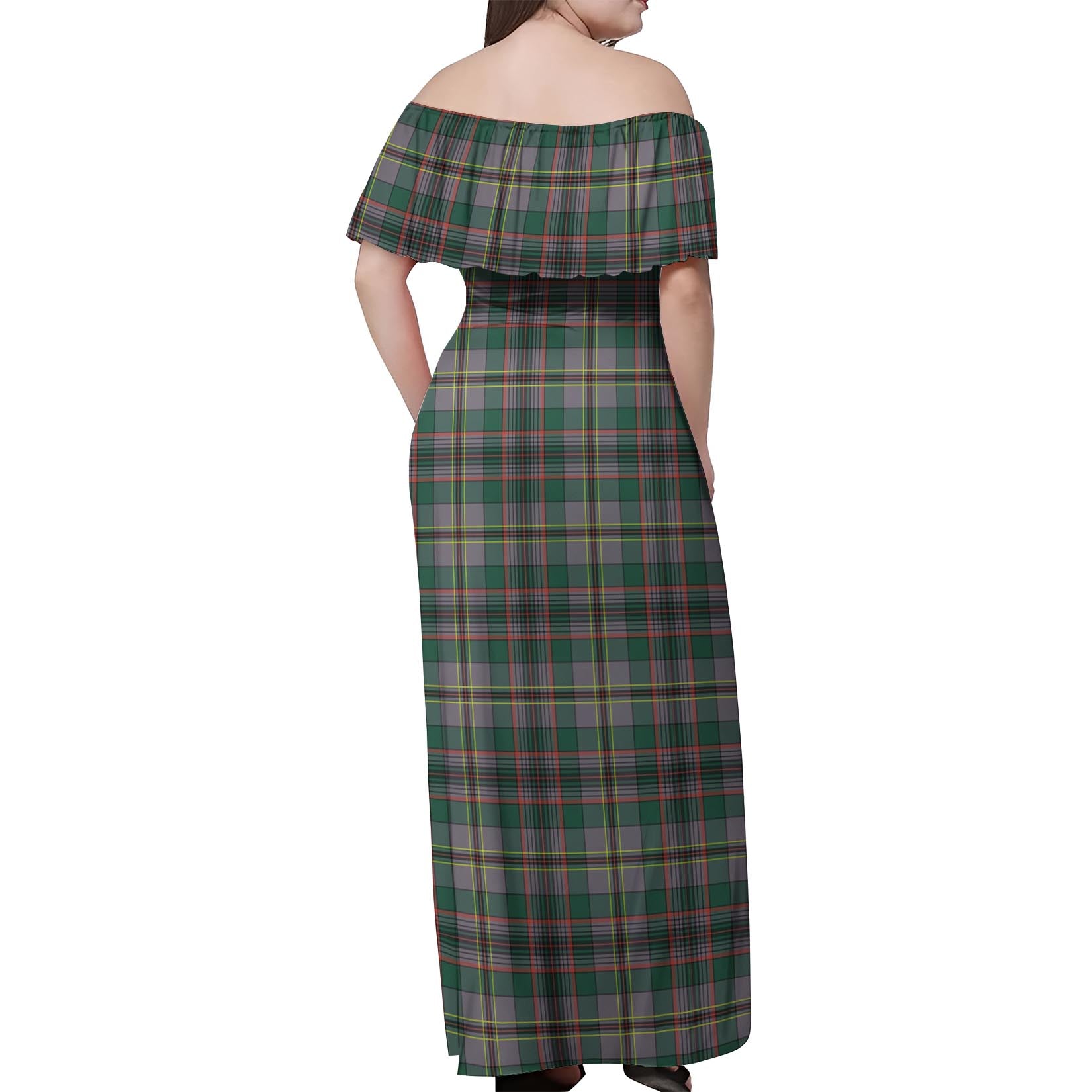 Craig Ancient Tartan Off Shoulder Long Dress - Tartanvibesclothing