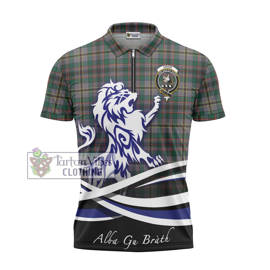 Craig Ancient Tartan Zipper Polo Shirt with Alba Gu Brath Regal Lion Emblem - Tartanvibesclothing Shop