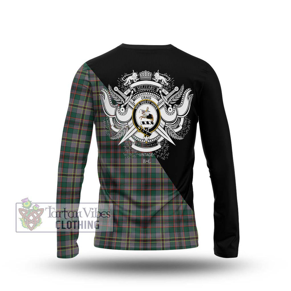 Craig Ancient Tartan Long Sleeve T-Shirt with Family Crest and Military Logo Style - Tartanvibesclothing Shop