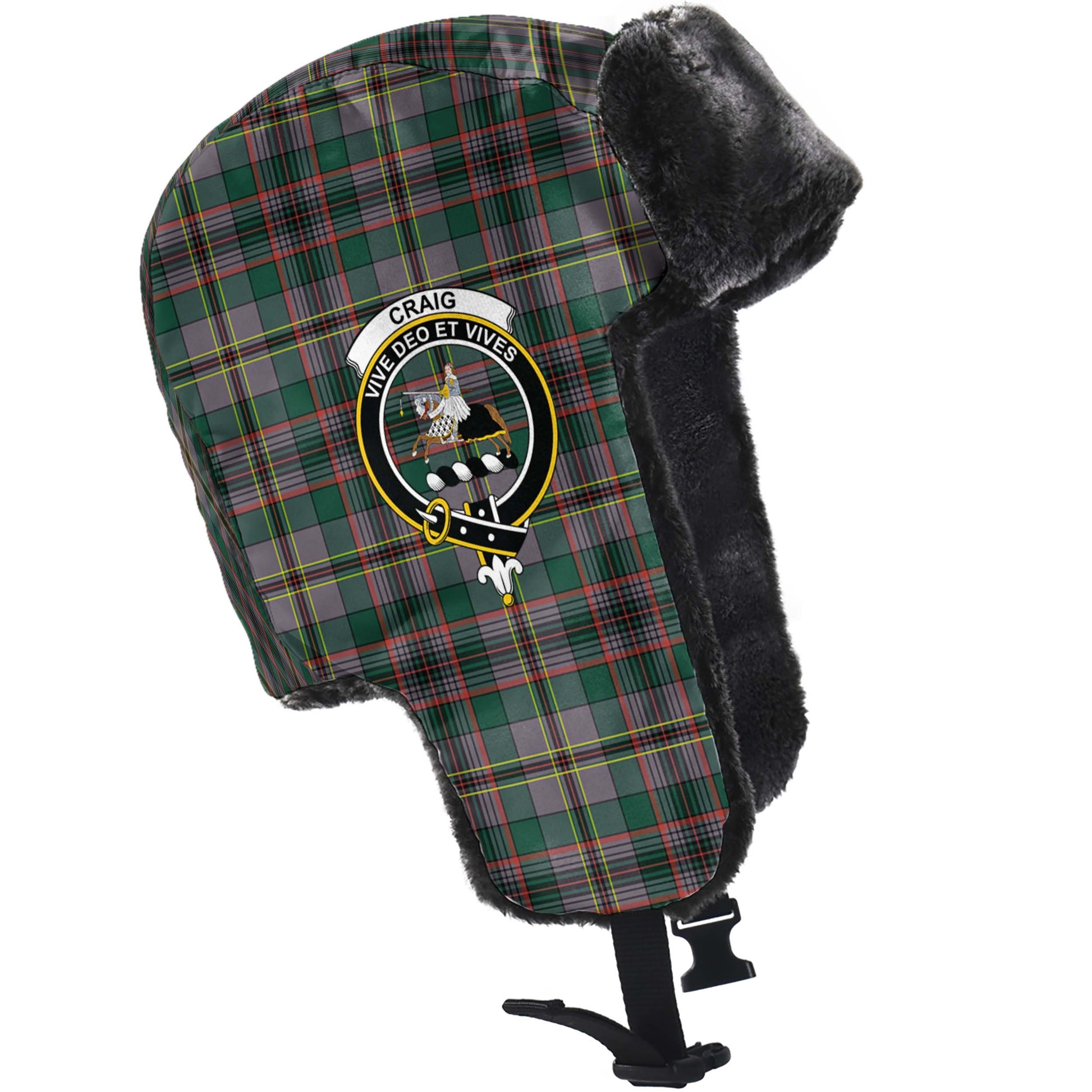 Craig Ancient Tartan Winter Trapper Hat with Family Crest - Tartanvibesclothing