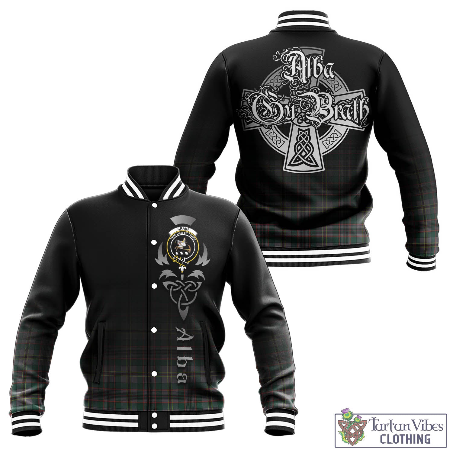 Tartan Vibes Clothing Craig Ancient Tartan Baseball Jacket Featuring Alba Gu Brath Family Crest Celtic Inspired