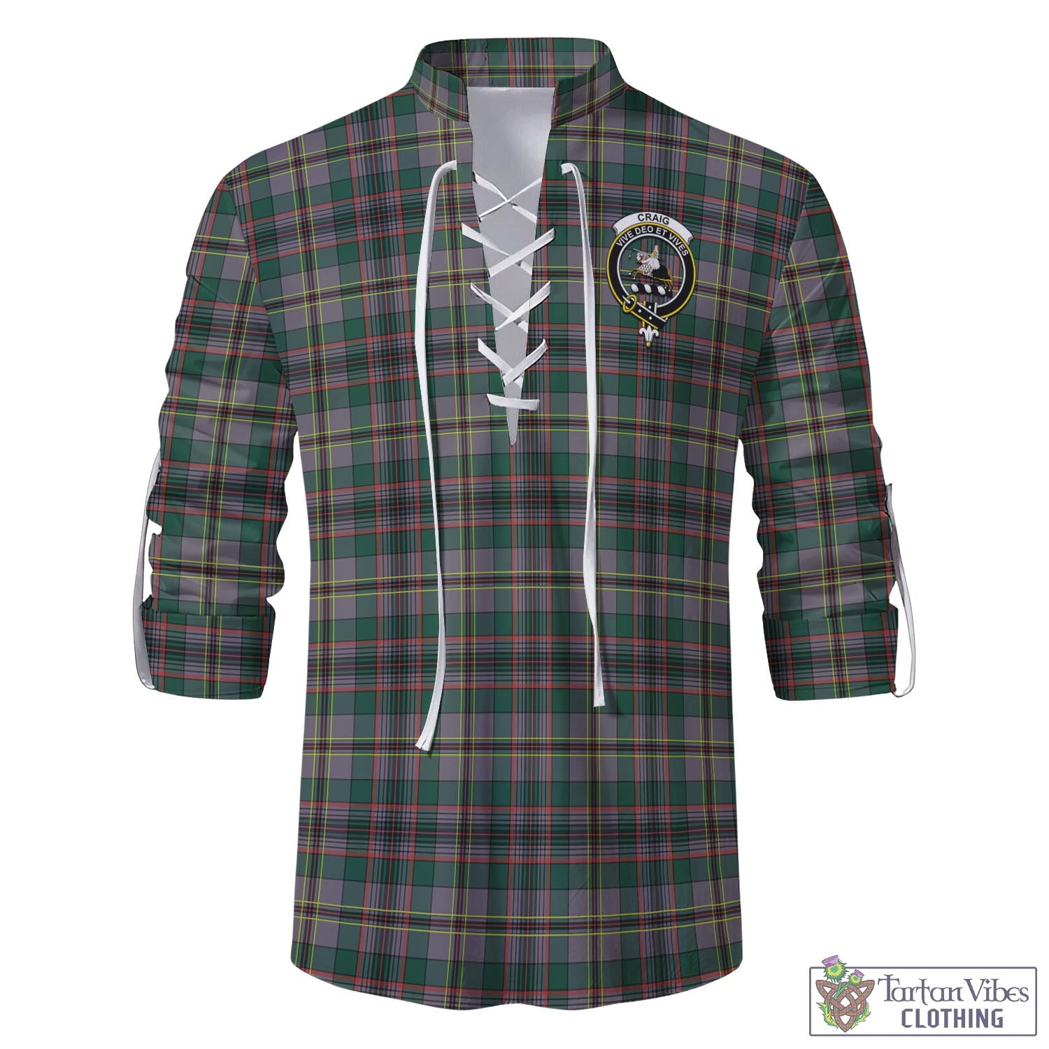 Tartan Vibes Clothing Craig Ancient Tartan Men's Scottish Traditional Jacobite Ghillie Kilt Shirt with Family Crest