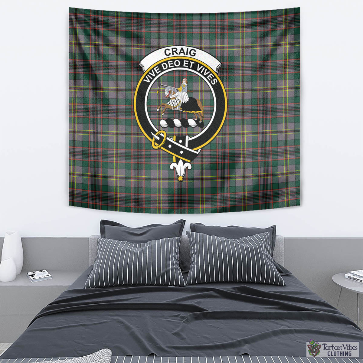 Tartan Vibes Clothing Craig Ancient Tartan Tapestry Wall Hanging and Home Decor for Room with Family Crest