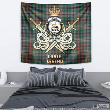 Craig Ancient Tartan Tapestry with Clan Crest and the Golden Sword of Courageous Legacy