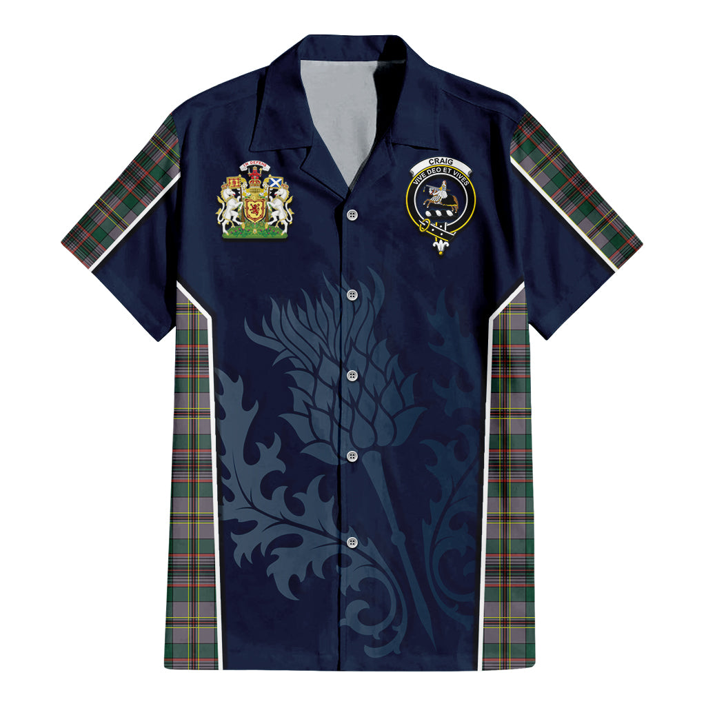 Tartan Vibes Clothing Craig Ancient Tartan Short Sleeve Button Up Shirt with Family Crest and Scottish Thistle Vibes Sport Style