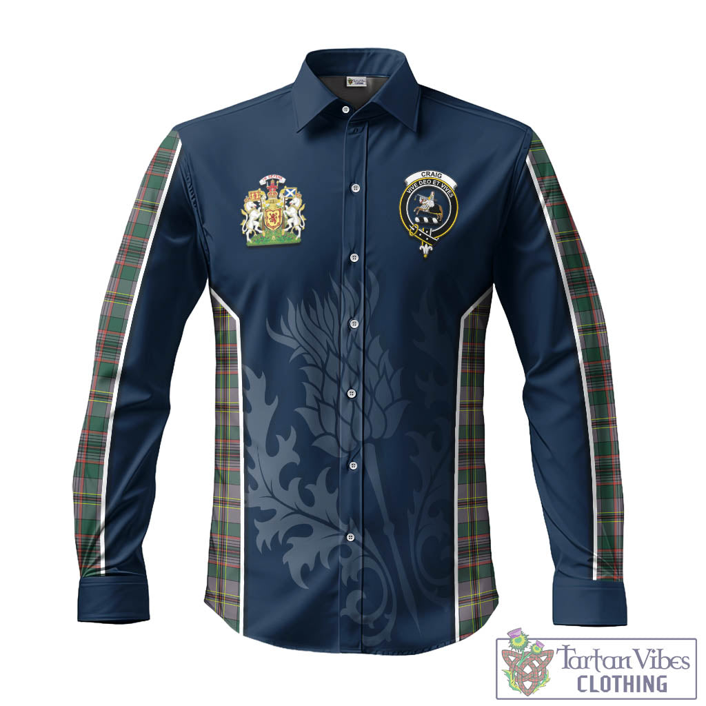 Tartan Vibes Clothing Craig Ancient Tartan Long Sleeve Button Up Shirt with Family Crest and Scottish Thistle Vibes Sport Style