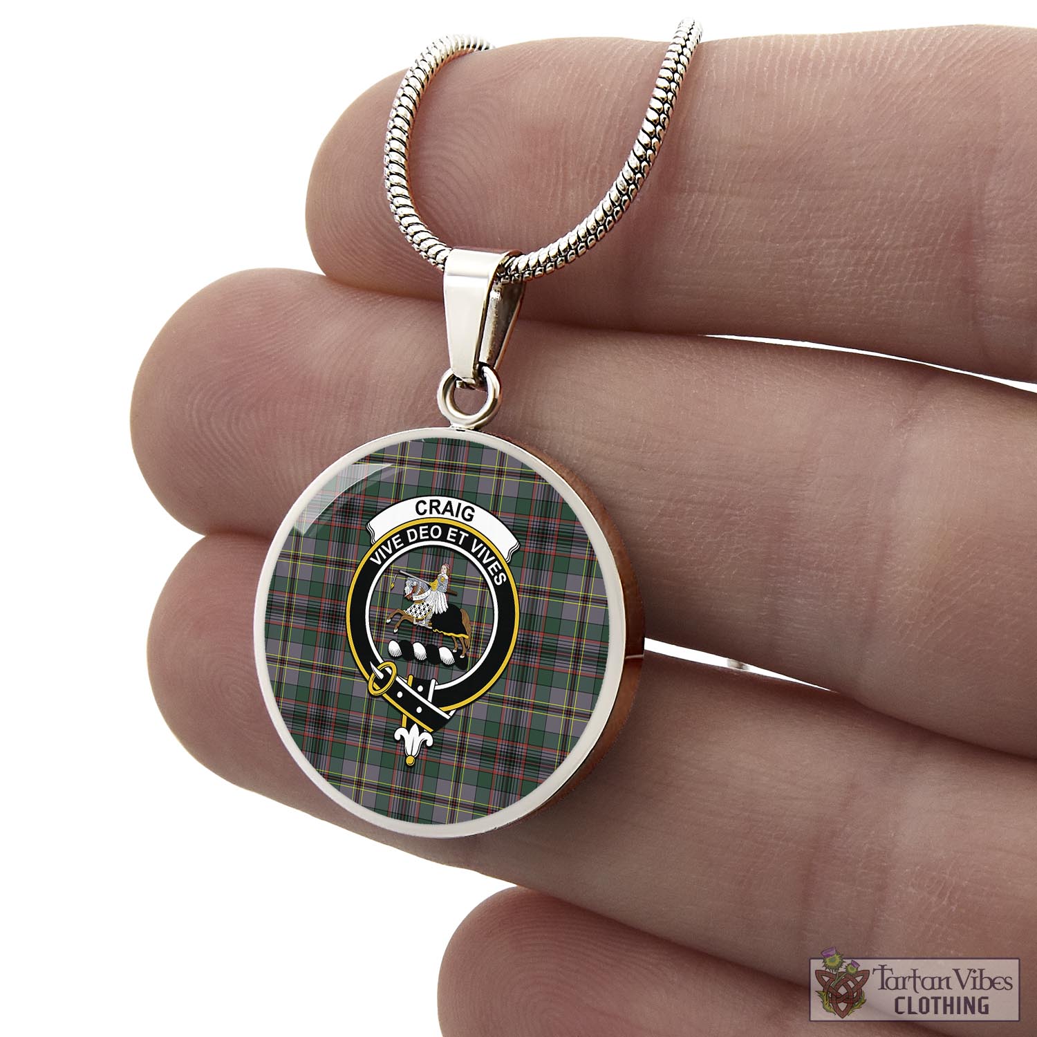 Tartan Vibes Clothing Craig Ancient Tartan Circle Necklace with Family Crest