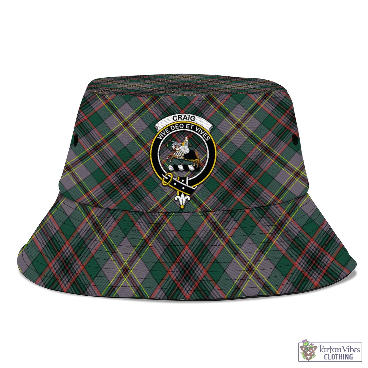 Tartan Vibes Clothing Craig Ancient Tartan Bucket Hat with Family Crest