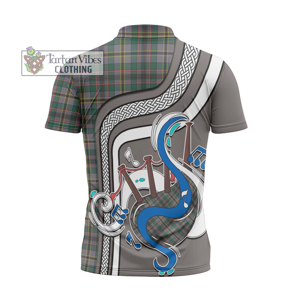 Craig Ancient Tartan Zipper Polo Shirt with Epic Bagpipe Style - Tartanvibesclothing Shop