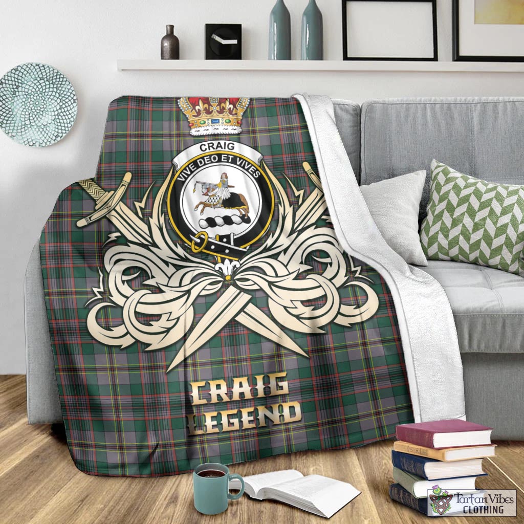 Tartan Vibes Clothing Craig Ancient Tartan Blanket with Clan Crest and the Golden Sword of Courageous Legacy