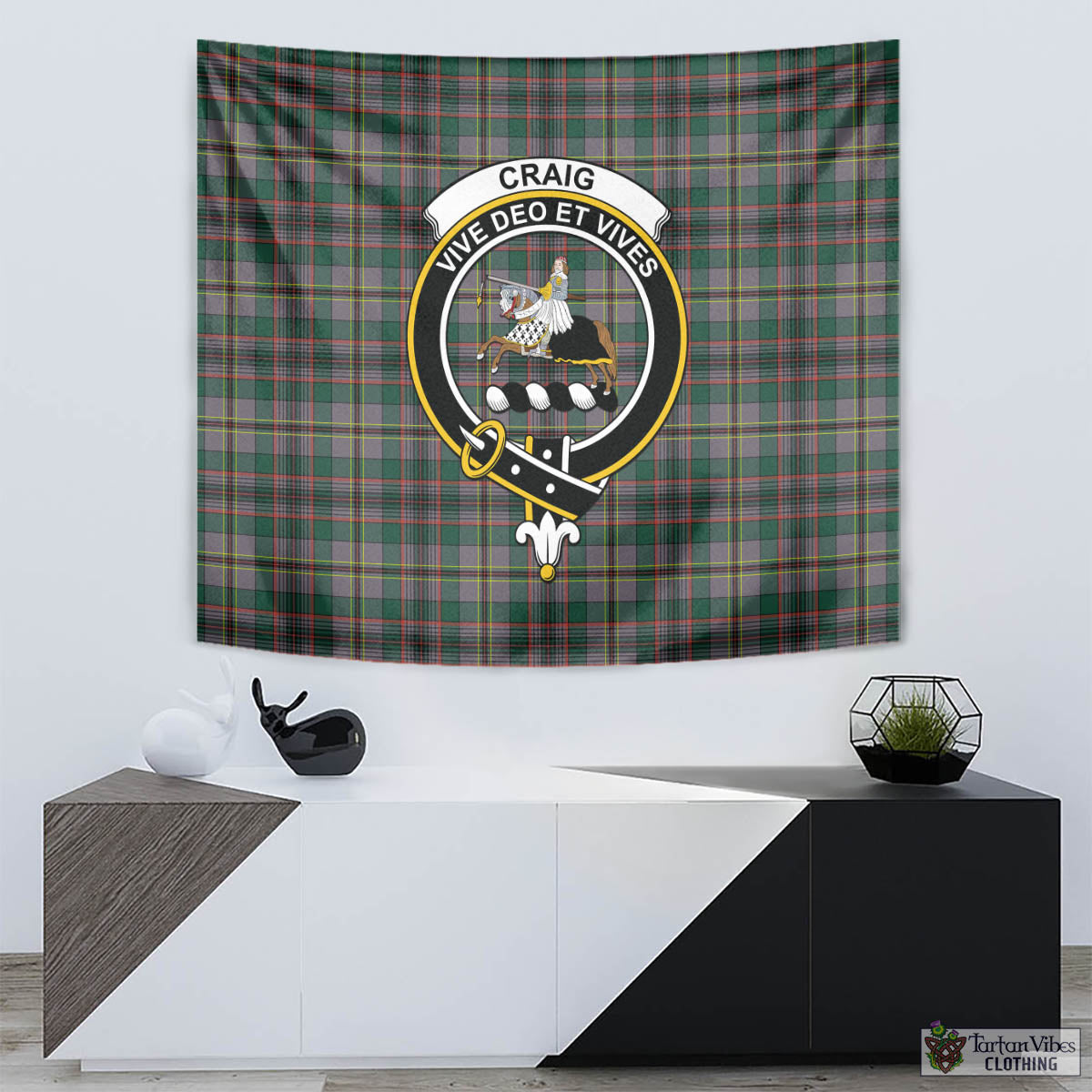 Tartan Vibes Clothing Craig Ancient Tartan Tapestry Wall Hanging and Home Decor for Room with Family Crest