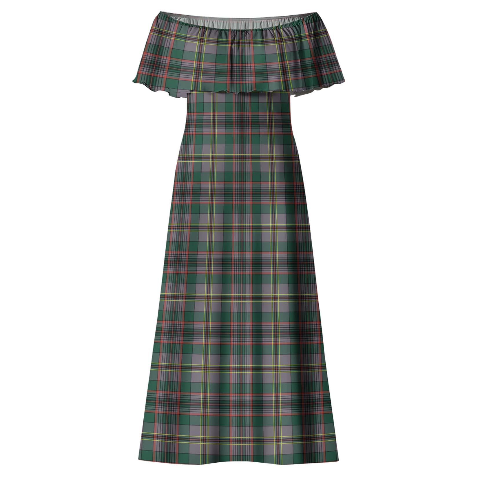 Craig Ancient Tartan Off Shoulder Long Dress - Tartanvibesclothing