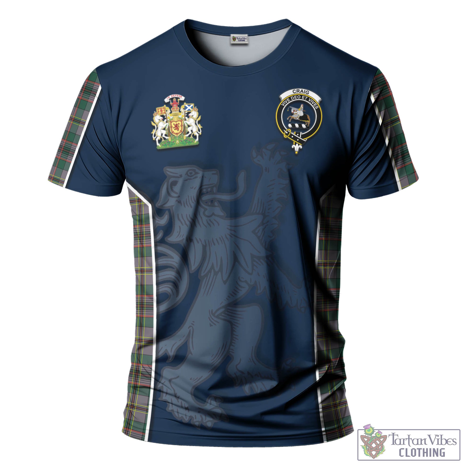 Tartan Vibes Clothing Craig Ancient Tartan T-Shirt with Family Crest and Lion Rampant Vibes Sport Style