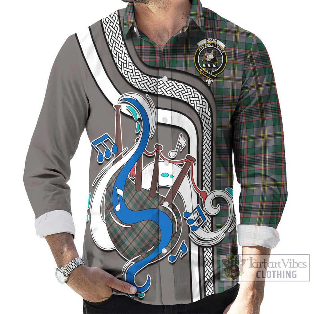 Craig Ancient Tartan Long Sleeve Button Shirt with Epic Bagpipe Style - Tartanvibesclothing Shop